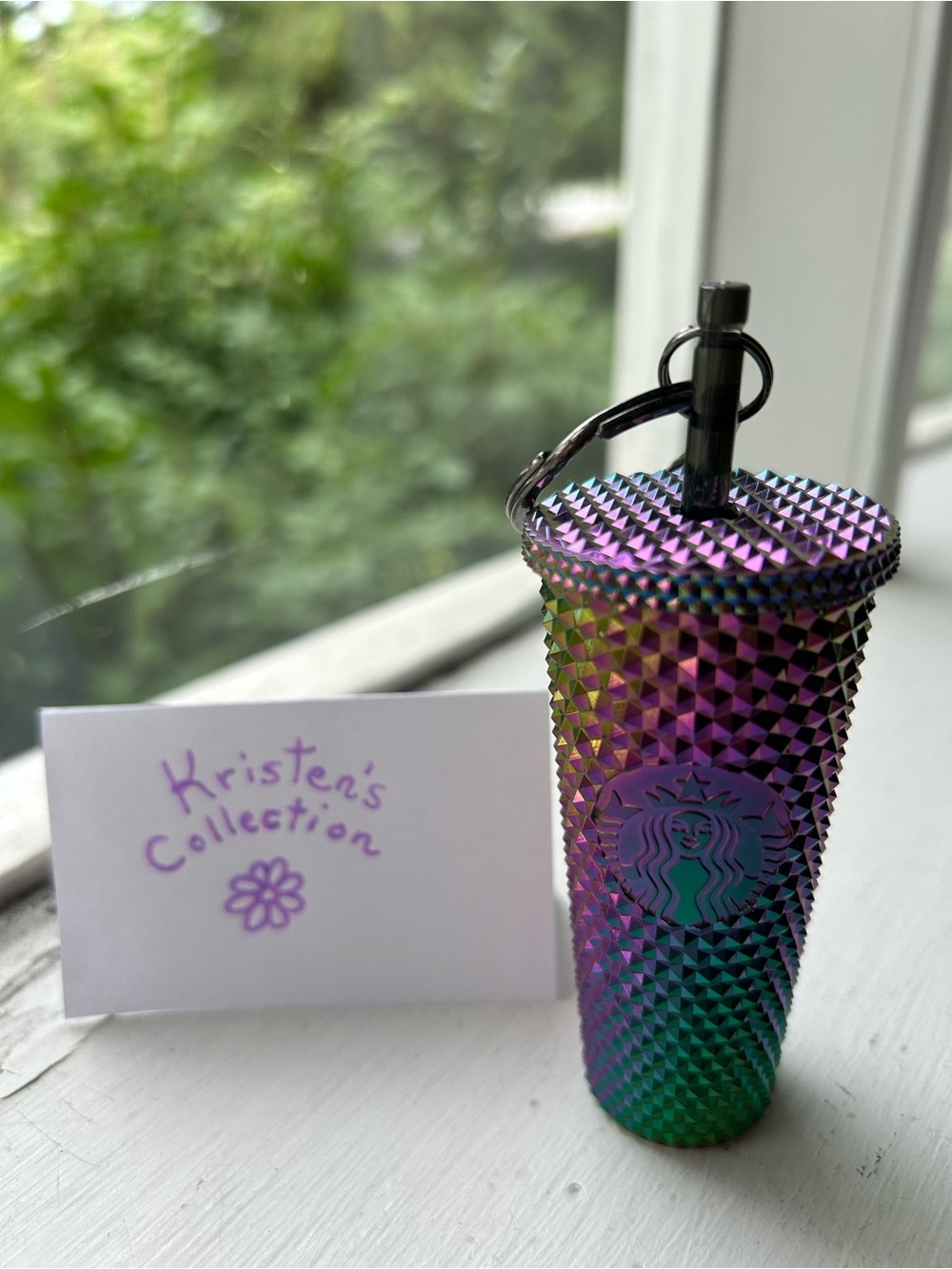 STARBUCKS Iridescent Studded Tumbler Keychain in Purple and Green